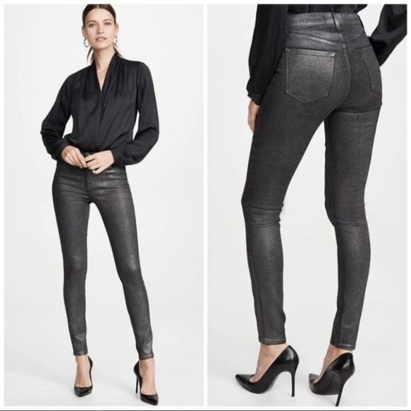 J Brand Super Skinny Coated Jeans Moonwalk Metallic Charcoal Black 26 x 30 - Picture 1 of 8